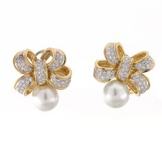 "Item Details Metal: 18K Two-Tone Gold (Yellow & White Gold) Hallmark: \"750\" Earring Measurements: 1.05\" in Length x 25 mm in Width & 10 mm Thick Weight: 22.7 gr total gram weight Pearls: Two White South Sea Pearls, measuring 12 mm in Diameter Diamonds: Clusters of Natural, Round Brilliant Cut Diamonds, weighing 2.30 CTW Diamond Quality: G-H color; VS-SI clarity Closure: Omega Backs, With Drop Posts, For Pierced and Non-Pierced Ears. Inventory number: EA-1416089 Condition: Very Good Pre-owned Luxury White Clip-on Diamond Earrings, Luxury Yellow Gold Diamond Pearl Earrings, Luxury Yellow Gold Diamond Earrings For Anniversary, Designer White Gold Diamond Earrings For Anniversary, Yellow Gold Cubic Zirconia Pearl Earrings For Anniversary, Yellow Gold Clip-on Diamond Earrings For Anniversary, Anniversary Yellow Gold Pearl Earrings With Cubic Zirconia, Gold Brilliant Cut Pearl Earrings For Anniversary, Luxury Pearl Earrings With Pave Setting For Formal Occasions