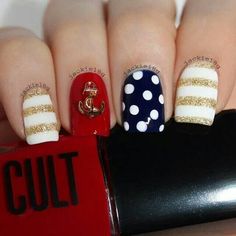 Nautical Nails, Colors Nails, Usa Nails, Crazy Nail Art, Cute Nail, Stay Gold, Great Nails, Glam Nails