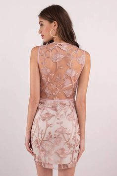 Lillian Rose Embroidered Bodycon Dress Feminine Fitted Lace Prom Dress, Fitted Lace Dress With Sheer Bodice For Spring, Elegant Floral Applique Lace Dress For Party, Elegant Lace Dress With Floral Applique For Party, Party Lace Dress With Floral Applique, Fitted Floral Print Lace Dress For Party, Elegant Rose Print Dress For Night Out, Fitted Floral Print Lace Party Dress, Sleeveless Floral Print Lace Dress For Party