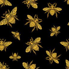 a bunch of yellow bees on a black background