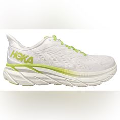 Brand New With Original Box. Never Worn. No Flaws. Authentic Hoka One One Clifton 8 Women’s Running Shoes Color Is Ggbwt Green Glow Bright White Size Us Women’s 5 Regular Width This Is The Jhk Edition Which Is Short For Johannes Hsflot Klbo Made Exclusively For Hoka In Norway On Behalf Of The Athlete. All Websites That Used To Sell These Shoes Are Norwegian And So Is The Klaebo. This Limited Design Uniquely Features A Smile On The Heel Tab. These Are Extremely Uncommon And Nearly Impossible To F White Slip-on Breathable Running Shoes, White Running Shoes Medium Fit, White Running Shoes With Medium Fit, White Running Shoes For Errands, White Running Shoes For Running Errands, Functional Medium Fit White Running Shoes, White Slip-on Running Shoes With Boost Midsole, White Cushioned Slip-on Running Shoes, White Slip-on Running Shoes With Ortholite Insole