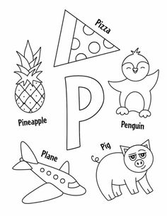 the letter p with pictures of animals and letters to print out for children's coloring pages