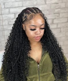 50 Stitch Feed In Braids with a Quick Weave or Sew In Hairstyles Braids At Top Weave In Back, Braided Hairstyles With Leave Out, Cornrows Into Sew In, Half Stitch Half Sew In, Braided Hairstyles With Sew In, Half Feed Ins Half Sew In Weave Curly, Holiday Hairstyles Braids, Braids At Top With Sew In, Feed In Braids Half Up Half Down Weave