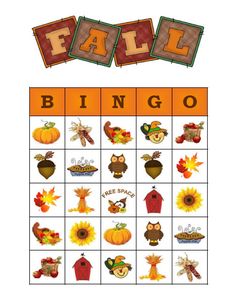 the fall bingo game with pumpkins and other items