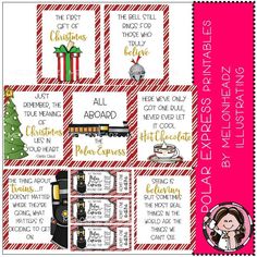 christmas themed printables with the words, sayings and pictures on each page