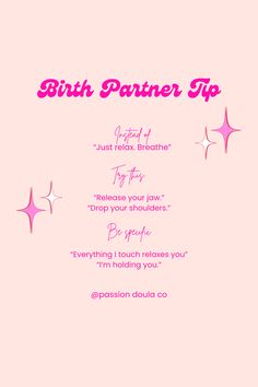 a pink birthday card with the words birth partner tip