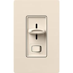 a white light switch with two lights on each side and an outlet in the middle