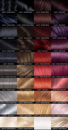 Matrix Hair Color Chart, Light Black Hair, Hair Color Levels, Blonde Peekaboo, Blonde Peekaboo Highlights, Hair Colour Shades, Hair Color Palette, Matrix Hair Color, Hair Dye Shades