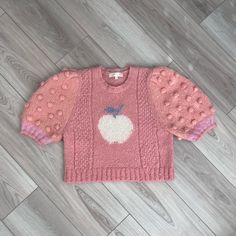 New Without Tags. Love Shack Fancy Sweater, Pink Puff Sleeve Tops For Winter, Fancy Sweater, Love Shack Fancy, Cropped Pullover, Orange Pink, Pink Orange, Color Orange, Pink And Orange