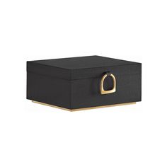 a black box with a gold ring on it