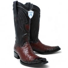 The choice for those who know and appreciate a nice pair of exotic boots. These Wild West Full Quill Ostrich Boots are classic and 100% handcrafted. Every pair of Wild West boots are manufactured from the finest exotic skin and leather for the best walking experience. Genuine Full Quill Ostrich Faded Burgundy EE Width. If you use "d" width, order half size smaller. Handmade European Square Toe Profile Hand Stitched Upper Shaft Full Leather Shaft and Pull Straps Cushioned Leather Insole Full Leather Lining and Piping Goodyear Welt Construction Single Stitched Welt Replaceable Heel Cap Replaceable Traditional Leather Sole Steel Shank to prevent objects penetrating underneath. 13" Hand-Embroidered leather shaft 1.5" Walking Heel FREE SHIPPING (2-6 BUSINESS DAYS) Style: WW-277L0343 West Boots, Ostrich Boots, Mens Cowboy, Mens Cowboy Boots, Embroidered Leather, Heel Caps, Goodyear Welt, Wild West, Hand Stitched