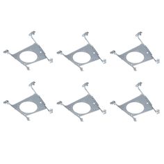 six pieces of metal brackets on a white background with clippings for each piece