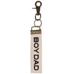 a key chain with the word boyad on it and a metal hook attached to it