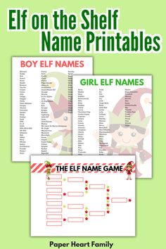 elf on the shelf name printables for children's christmas games and activities