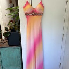 Faviana Couture Formal Gown. Size 4. Beaded, Sheer, Lightweight Party Gown. Double Spaghetti Straps, Beautiful Beaded Empire Waist, V-Neckline. Side Zip. Seif Fabric: 100% Polyester Overlay, 100% Polyester Lining. New, Never Worn. Excellent Condition. Yellow Floral Sundress, Pinterest Wardrobe, Zara Maxi Dress, Tie Waist Maxi Dress, Burgundy Maxi Dress, Prom Inspo, Pink Floral Maxi Dress, Birthday Trip, Denim Maxi Dress