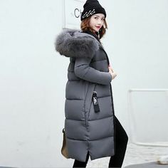 Luxury Down Puffer Jacket With Padded Collar, Trendy Hooded Winter Outerwear, Gray Hooded Winter Outerwear, Gray Hooded Outerwear For Winter, Trendy Hooded Jacket For Cold Winter Weather, Trendy Hooded Jacket For Winter, Gray Long Sleeve Parka For Cold Weather, Hooded Cotton Puffer Jacket For Cold Weather, Trendy Parka With Detachable Hood And Long Sleeves