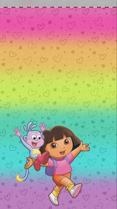 an image of dora and her friends on a rainbow background