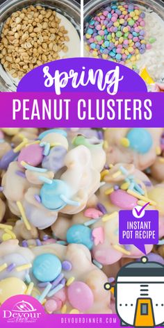 an image of some kind of desserts with the words spring peanut clusters on it