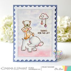 a card with an elephant and a bear on it, says thanks for the lift