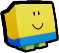 a yellow and blue square with a smiley face on it's side, in front of a white background