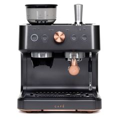 an espresso machine is shown on a white background