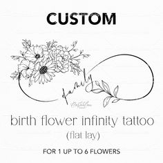 the birth flower tattoo is shown in black and white