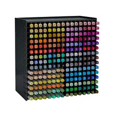 a multicolored display case is shown with many cubes on it's sides