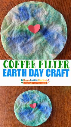 coffee filter earth day craft for kids with paper plates and hearts on the surface,