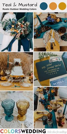 a collage of different wedding colors and details