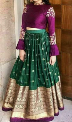 Lehenga Saree Design, Long Gown Design, Half Saree Lehenga, Lehnga Dress, Half Sarees, Girls Frock Design, Long Gown Dress, Long Dress Design, Half Saree Designs