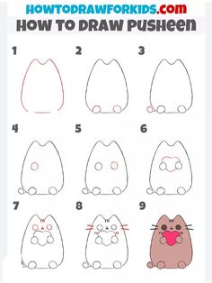 how to draw pusheen cat step by step instructions for kids and beginners in easy steps