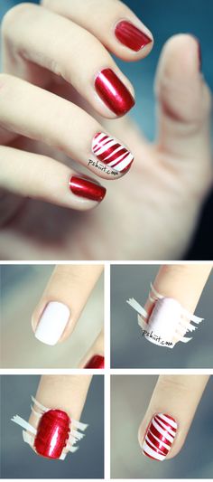 nail-art Nails Top, Candy Cane Nails, Christmas Nails Easy, Red Nail Designs, Holiday Nail Art, Simple Top, Christmas Nail Art