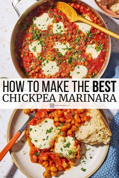 how to make the best chickpea marina in a cast iron skillet with text overlay