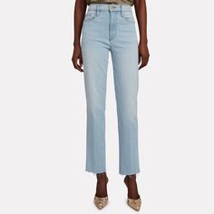 **New** $230 Frame Denim Le Sylvie Slender Straight Leg In Pacifica! The Label's Classic Le Sylvie Style Is Updated In The 'Pacifica' Wash With Raw-Edge Hems. - Size: 25 - Color/Wash: Pacifica / Light Wash - 5-Pocket Style - High-Rise - Slim Straight-Leg Silhouette - Zip/Button Closure - Very Stretchy - Fabric: 92.09% Organic Cotton, 6.12% Recycled Polyester, 1.79% Elastane - Rise: 10.75", Inseam: 28.75" Feel Free To Message Me With Any Questions! Bundle Up To Save!!! Check Out My Closet For Mor Elegant Mid-rise Jeans In Denim Blue, Elegant Spring Jeans With Straight Hem, Elegant Straight Hem Jeans For Spring, Elegant Blue Denim Jeans, Elegant Mid-rise Jeans For Summer, Elegant Summer Denim Jeans, Elegant Mid-rise Blue Jeans, Frame Denim Jeans, Frame Denim