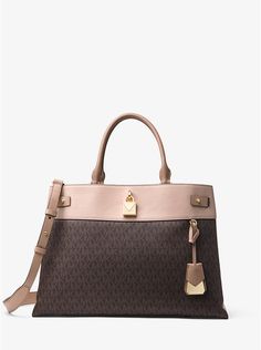 Logomania Love | Gramercy Large Logo Satchel | Michael Kors Structured Top, Favorite Handbags, Trendy Handbags, Classic Handbags, Best Handbags, Large Handbags, Fabric Bags, Women's Handbags, Purses Designer