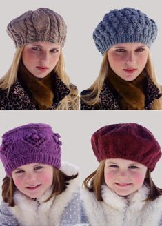 Beret hats in 4 designs including plain, cable and bobble  To fit Age 4 - Adult Worked flat in Chunky, Bulky, 12 ply Beret Hats, Chunky Knitting Patterns, Chunky Knitting, Pdf Knitting Pattern, Beret Hat, Hat Knitting Patterns, Hat Pattern, Knitting Pattern, Women Girl