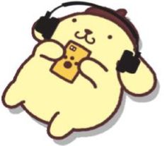 a cartoon bear with headphones on and holding a cell phone in its paws,