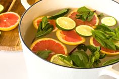 grapefruit, lime and mint water in a pot