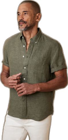 Unstructured Solid Linen Shirt, Linen Shirt With Button Closure In Flax Color, Fitted Linen Shirt With Button Closure, Unstructured Linen Shirt, Solid Linen Button-up Shirt, Fitted Solid Color Linen Shirt, Solid Color Fitted Linen Shirt, Fitted Solid Linen Shirt, Classic Linen Shirt With Rolled Sleeves