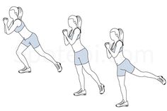 three women are doing different exercises in the same direction, one is running and the other is