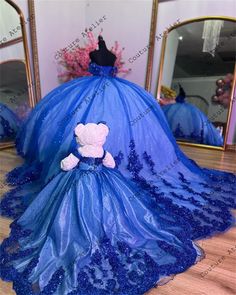 Shinny Royal Blue Quinceanera Dress Ball Gown Bear Dress Birthday Party Dress Sweet 15 16 Dress Royal Ball Dresses Princesses, Blue Quinceanera Dress, Royal Blue Quinceanera Dresses, Royal Blue Quinceanera, Blue Quinceanera, Bear Dress, Dress Birthday Party, Dress Ball Gown, Quince Ideas