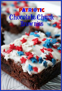 patriotic chocolate chunk brownies with white frosting