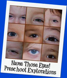 an advertisement for the name those eyes pre - school explorations, with pictures of children's blue eyes