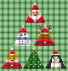 a cross stitch christmas tree with santa hats