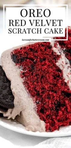 an oreo red velvet scratch cake on a plate