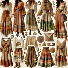 Hobbit Capsule Wardrobe, Earthy Capsule Wardrobe, Housewife Clothes, Hobbit Aesthetic Clothes, Hippie Winter Outfits, Coachella Outfit Boho, Job Outfits, Bohemian Outfits, Estilo Hippy