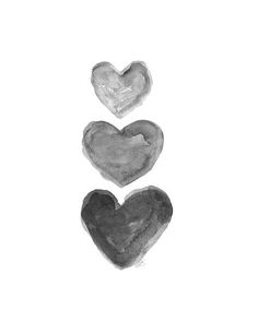 three hearts are shown in black and white