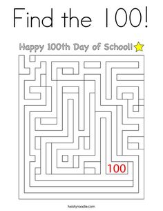 a maze that says find the 100 happy 100th day of school