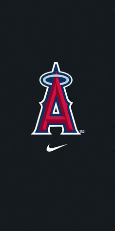 the los angeles angels logo is shown on a black background with red, white and blue letters