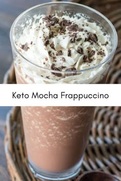 two shots of keto mocha frappuccino with whipped cream and chocolate chips